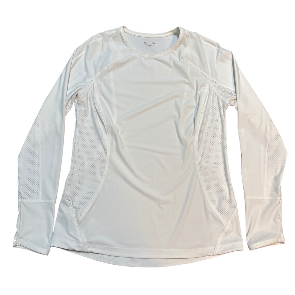 Athleta White Mesh Panel Long Sleeve Performance Top Womens XL